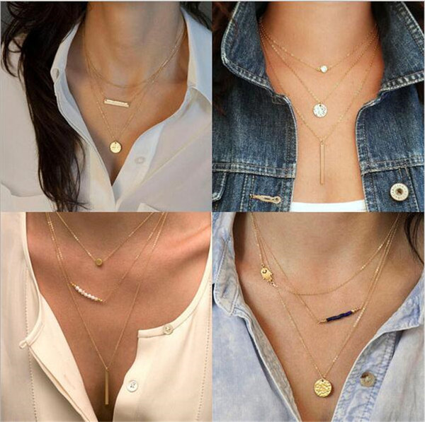 300pcs fashion Choker Collar Necklaces Summer Style Pearl Pendant Multi Layer Statement Necklace Gold Chunky Chain J202