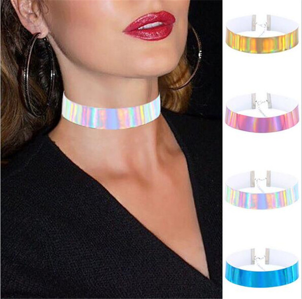 100pcs statement leather Necklace Fluorescent Light Simple Fashion maxi Laser punk collar choker necklace women Jewelry J203