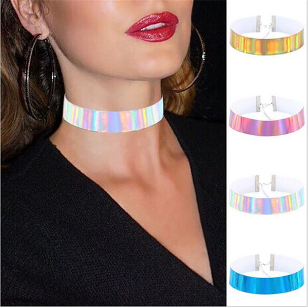 300pcs statement leather Necklace Fluorescent Light Simple Fashion maxi Laser punk collar choker necklace women Jewelry J203