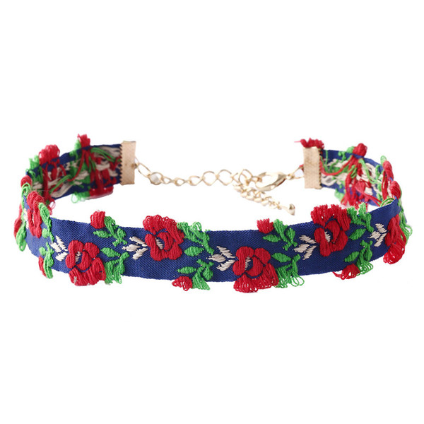 Bohemian Choker Necklace Red Embroidery Flower Choker Necklace Women Fashion Neck Chain Choker Jewelry HD-178