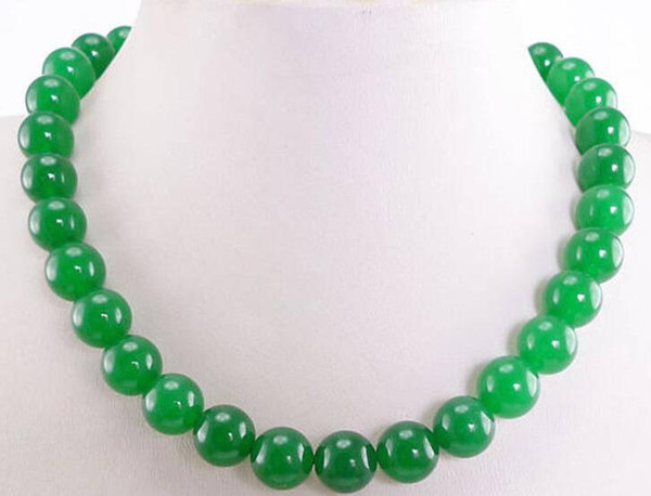 HANDMDE PRETTY 10MM NATURAL GREEN JADE BEADS NECKLACE 20inch