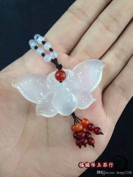 Natural white jade pulp beads sweater necklace pendant pendant agate jade jade butterfly accessories send certificate