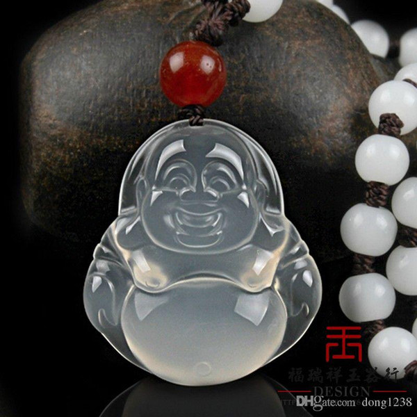 Natural home ice white jade pendant necklace cord white agate pendant with a certificate and Guanyin Buddha shipping