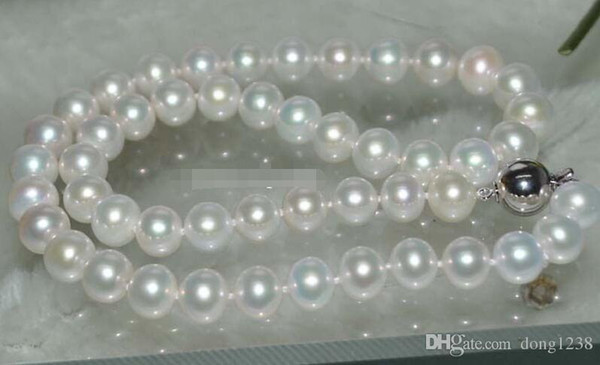 GORGEOUS!Natural Rainbow white 9mm round Cultured Pearl Necklace J7630