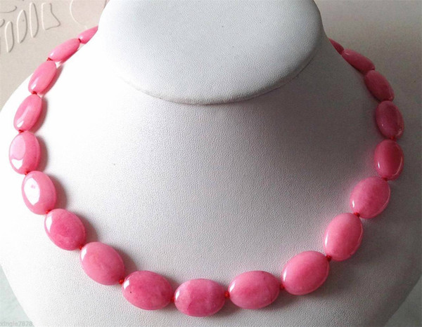 Natural 13x18mm Pink Jade Oval Beads Gemstone Necklace 18inch