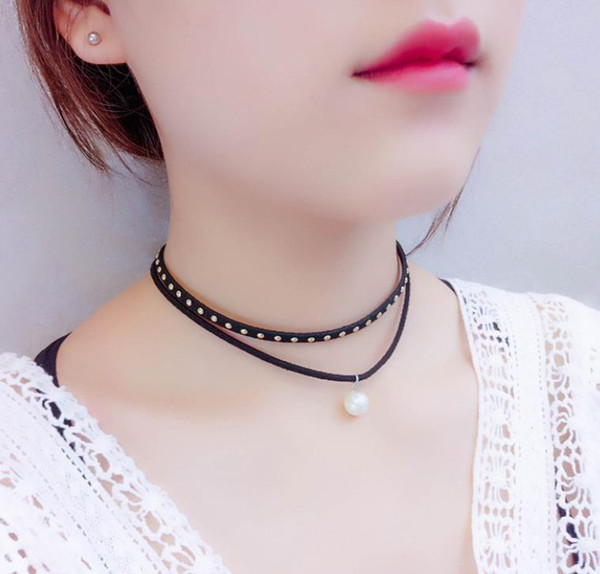 Simple fashion, short laces necklace, water drop, pearl pendant, multi-layer accessories, clavicle chain.