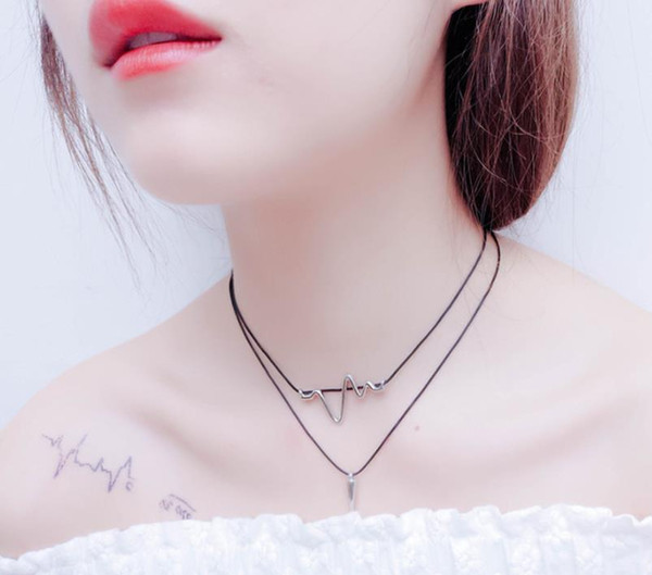 Minimalist ladies fashionable cotton thread Necklace ECG modeling multilayer clavicle chain