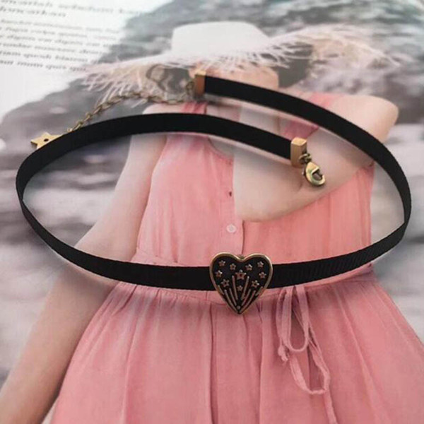 New Fashion Punk Heart Shape Chokers Black Ribbon Necklace Copper Letters Clavicle Chain Women Charm Jewelry Accessories