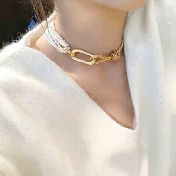 Eur Fashion Multilayers Pearl Neckalces Splice Pearl Chokers 14K Gold Clavicle Chain For Women Girl Party Jewelry Accessories