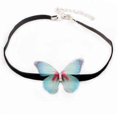 Korea Style Fashional Chiffon Women Choker Necklace Breathable Butterfly Necklace Personality Cheap Gauze Ribbon Chokers With Rhinestone