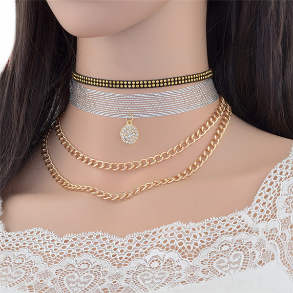 European and American Fashion Accessories Personality Jewelry Choker Multi-layer Alloy Pendant Flannelette Necklace