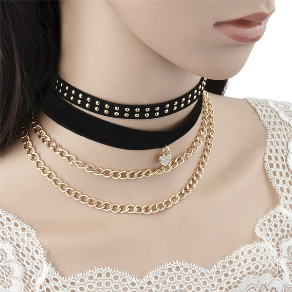 The European and American Fashion Accessories Jewelry Multilayer Combination Suit Brief Paragraph Pendant Choker Necklace