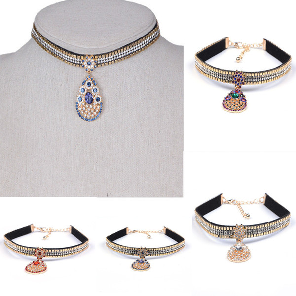 Europe and the United States Fashion Necklace Alloy Black Velvet Pendant Diamond Jewelry Choker Necklace/Lot Drop Shipping