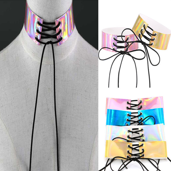 4Colour European and American Fashion Chokers Retro Exaggerated Personality Bright Leather Collar Necklace Neck Collar Necklace