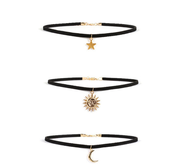 Multi-Layer Tattoo Choker Necklace Charm Long Tassel Adjustable Pendants Necklaces for Women Black Lace 3pcs/lot Hot Sale Chokers