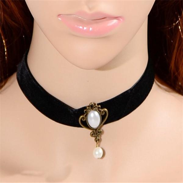 Fashion Fake Collar The European and American Gothic Black Velvet Imitation Pearl lace Necklace/lot drop shipping