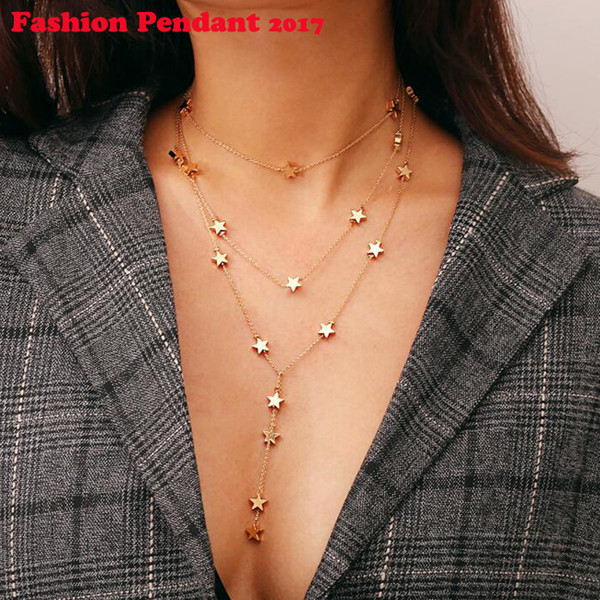 2019 Multi Layer Star Tassel Choker Necklace For Women Personality Statement Collares Gold-Color Sky Elements necklace