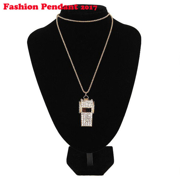 2018 Necklace Ccrystal Whistle Pendant Necklaces Full Rhinestone Gold Plated Choker Jewelry Long Sweater Chain Elegant