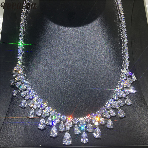 Vecalon Luxury Water Drop Necklace White Gold Filled Pear cut Diamond Party Wedding necklaces for Women Accessories Jewelry