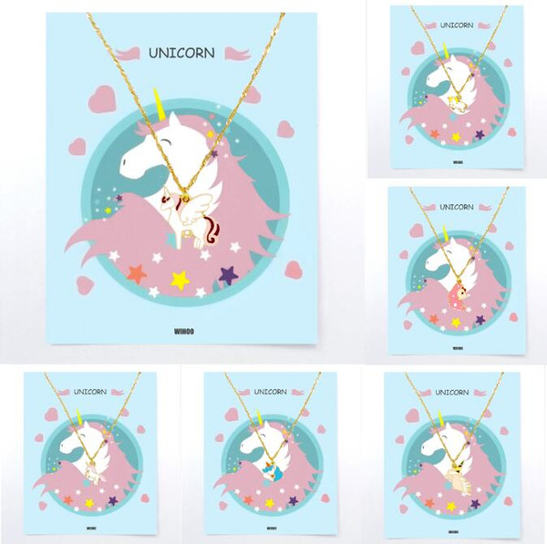 Multiple Styles Unicorn Necklace Pendant Wihoo Horse Women Pendant Children Girls Cute Fashion Jewelry Gift Card Kids Enamel