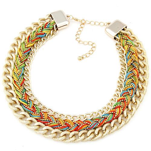 Braided chain statement necklace rainbow rope chain collar necklace fashion metal alloy chain pendant necklace exaggerated colourful WL