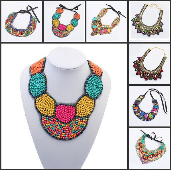 Retail Bohemian Ethnic Styles Lace Gemstone Necklace Vintage Collar Necklaces Jewelry For Women Dress Up Free Shipping