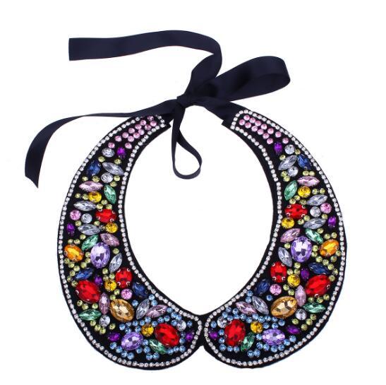 European and American style vintage exaggerated clothing collar necklace fashion ladies' colored crystal rhinestone collar necklace