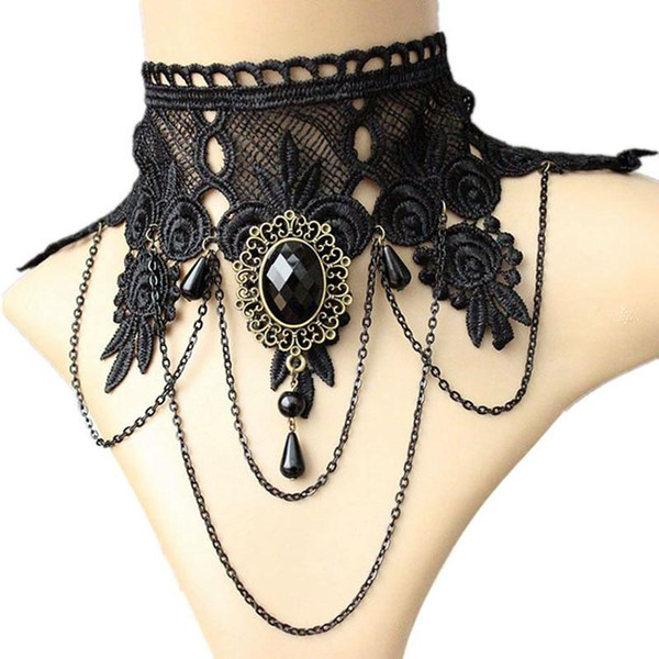 New Fashion Gothic Jewelry Black Lace Short Choker Collar Statement Necklace For Women Hl0153