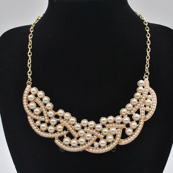 Fashion beads Necklace False Collar Necklace Pearl Hollowed Golden ChokerPendant EH102