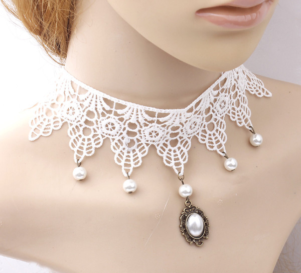 Stylish White Lace Wedding Dress Necklace Collar Pearl tassel Sweater Chain Women's Xmas gift 24pcs/lot