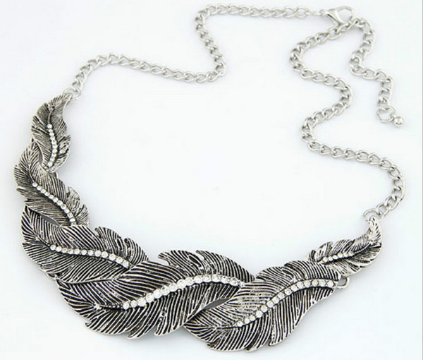 New leaves twisted statement necklace folk style diamond chain alloy clavicle sweater free shipping