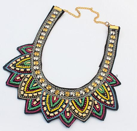 Statement Necklace Nepal Tibetan Resin Bead Bohemian Necklaces Pendants Vintage Handmade Braided Bead Bib Collar Necklace