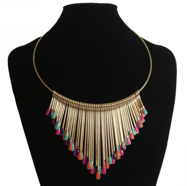 Multicolor Match stick Tassel short circle necklace Collar statement necklace Personality exaggerated bohemia style for women LY