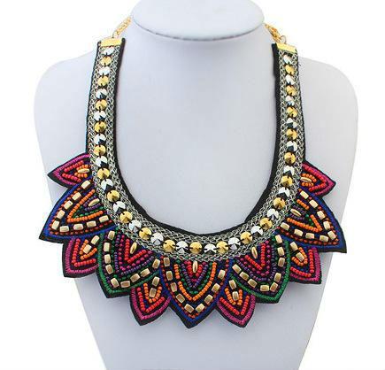 Statement Necklace Nepal Tibetan Style Resin Bead Bohemian Necklaces Pendants Vintage Handmade Braided Colorful Bead Bib Collar Necklace