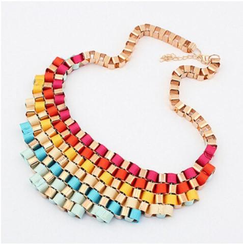 New Arrival Brand Design Gradient Colour Vintage Bib Statement False Collar Necklace Chunky Necklace For Women Lady Fashion Jewelry Xmas