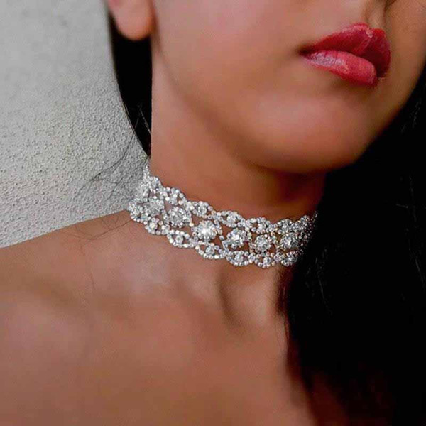 Hot Nightclub Necklace Popular Collar Neck Alloy Full Rhinestone Wild Short Necklace Amazon Hot Selling Necklace Gold And Silver