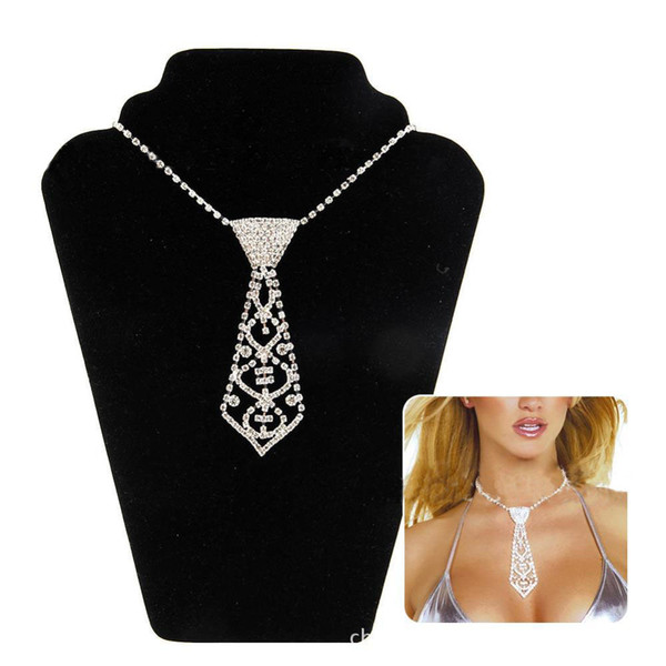 European and American retro jewelry water diamond tie long necklace, women's bow tie fashion diamond apparel tie wholesale