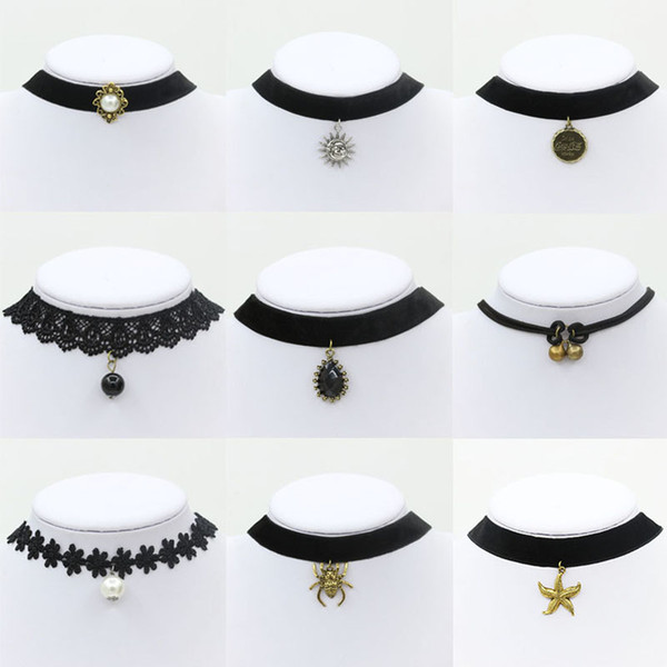 hot sale mixed style jewelry wholesale hollow lace flower chokers necklace collar velvet ribbon bells starfish necklace