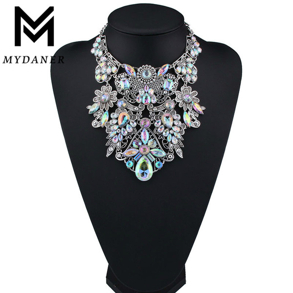 MYDANER Fashion Brand Rhinestone Multicolored Bohemian Good Quality Chunky Collar Women Choker Maxi Statement Necklace Jewelry L18101004