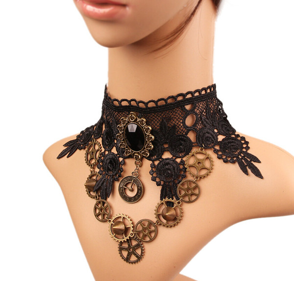 Hot sale Fashion Jewelry Wedding Accessories Princess Gear lace collar Necklace Wedding pendants necklaces black