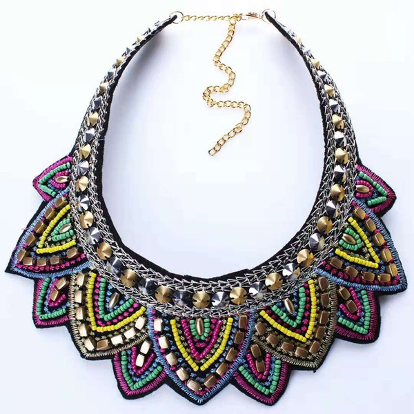 colorful Beads embroidery collar necklace women girl Lotus border retro handmade necklaces Bohemian Ethnic Style jewelry accessories