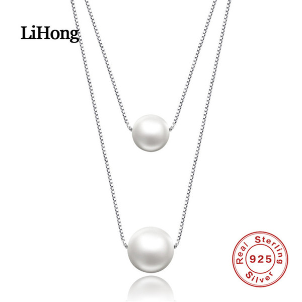 New 100% 925 Sterling Silver Jewelry for Women Pearl Double Necklace Elegant Lady Wedding Necklace S18101105