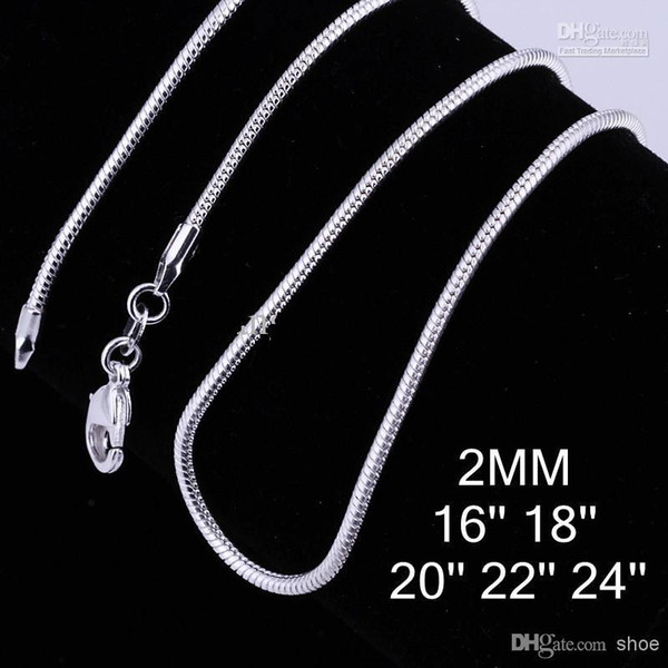 DHLFREE 100PCS Mixed 16 18 20 22 24inch Silver plated 2mm Smooth Snake Chain Necklace