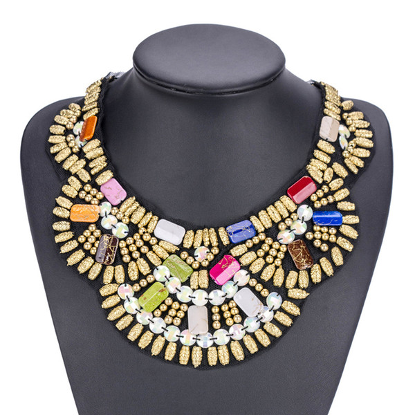 2017 Europe and the United States Resin Bead Necklace Manually Female Choker National Wind Detachable Collar Necklace