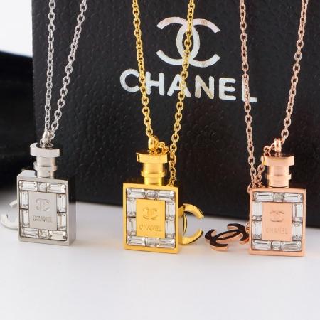 Luxury Necklace Brand  perfume bottle Necklace with diamond 18K titanium steel crystal gold coin lovers accessories