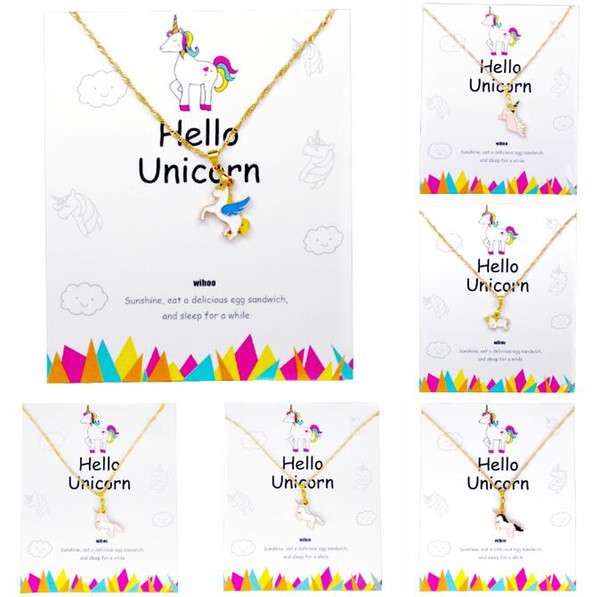 Unicorn Necklace Pendant Wihoo Horse Pendant Children Girls Cute Fashion Women Jewelry Gift Card Kids Enamel