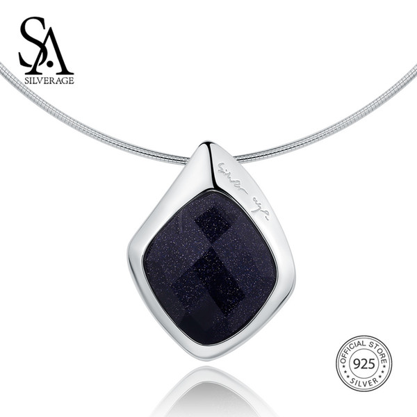 SA SILVERAGE 925 Sterling Silver Choker Necklace Black Aventurine Chocker Necklaces Fine Jewelry For Women 12.58g/45mm*30mm Y1892806