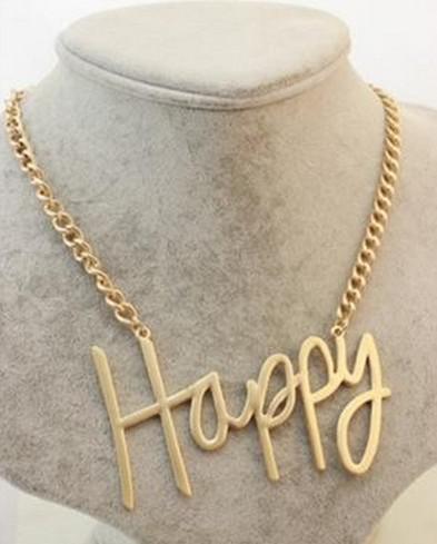 New Coming Wholesale Gold Color Chain happy Love Letter Pendent Necklace For Choker