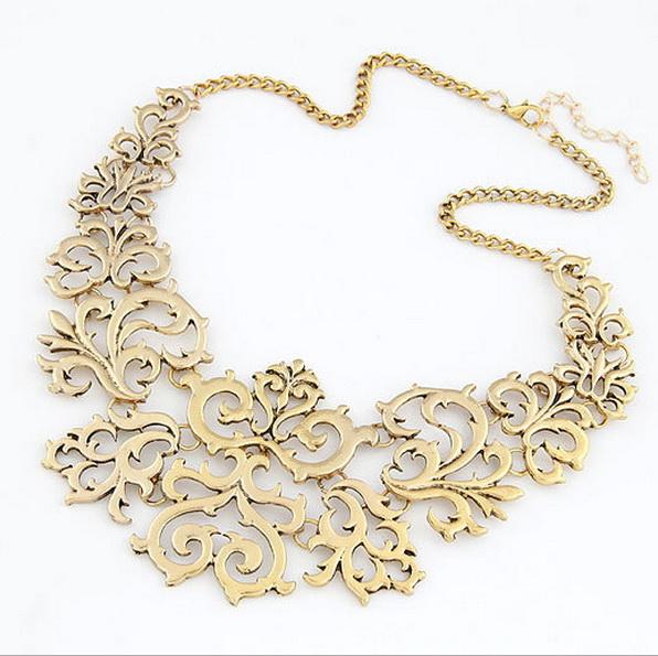 New exaggerated retro hollow carved short chain geometrical collar necklace sweater free shipping