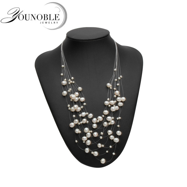 Genuine Freshwater Multilayer Pearl Necklace Woman,fashion Natural Choker Necklace Girls Jewelry White Bridal Wedding Gift E02 J 190429